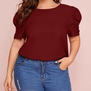 Burgundy Puff Sleeve Blouse